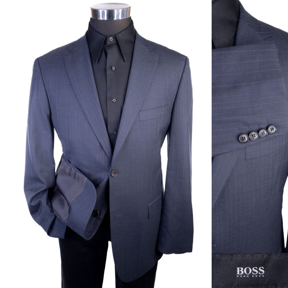 BOSS Hugo Boss Suit Jacket Sport Coat Blazer Sz 40R Striped 150's Wool 2-Button